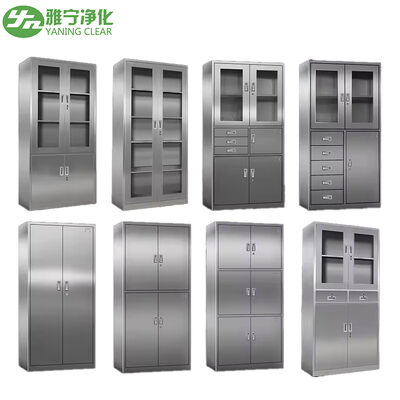 Armoire médicale en acier inoxydable 304 avec fenêtre intégrée en verre trempé et conception étanche à l'humidité pour les établissements de santé